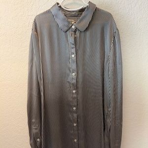 Alexa Chung for Madewell Peter Pan Collar Blue Stripe Silk Shirt S